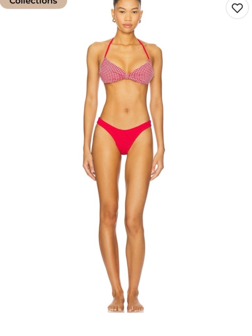 Hunza G Red Gingham Top with Solid Red Bikini Bottom